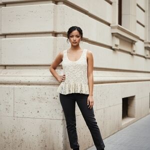 Suzy Shier Cream Lace Peplum Blouse